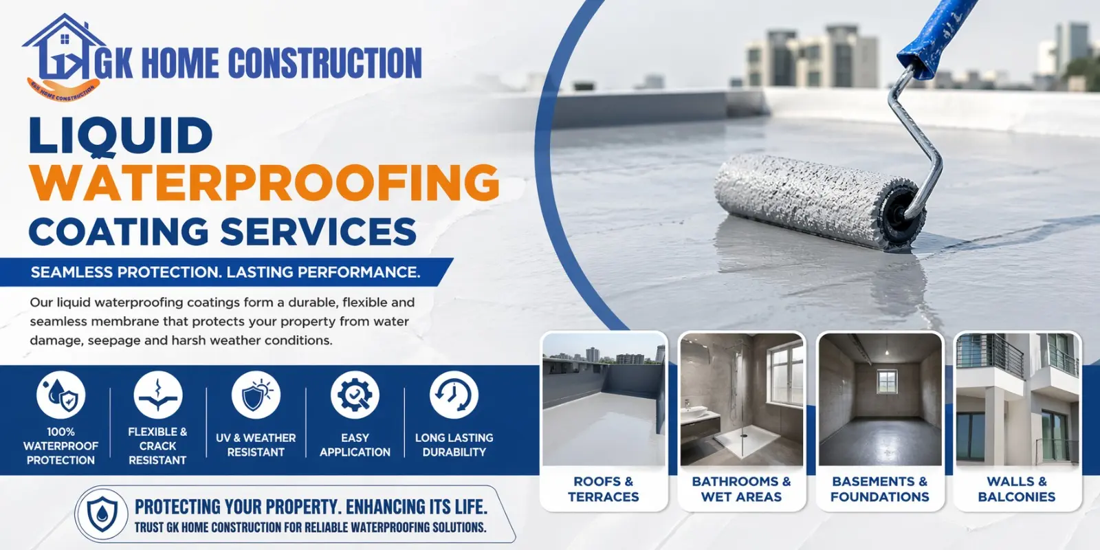 Liquid waterproofing services in GK Home Construction